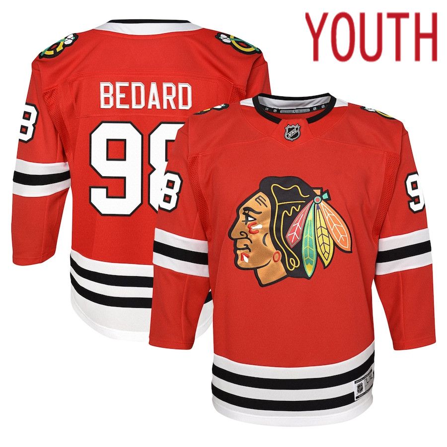 Youth Chicago Blackhawks #98 Connor Bedard Red Home Premier Player NHL Jersey